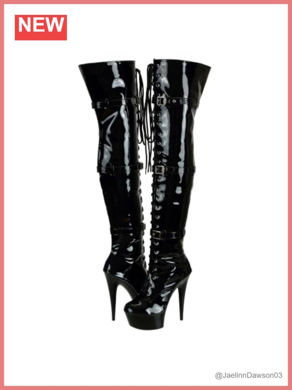 Patent Leather Round Toe Stiletto Heel Thigh High Boots Lace Up Side Zipper